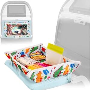 Lusso Gear Kids Airplane Tray Table Cover - Storage Pockets for Toddler Toys & Snacks - Kids Travel Essentials & Organizer - Portable Fit for Most Airplane Trays - Dinos