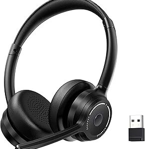 Gixxted (2026 Upgraded) Wireless Headset with Mic for Work, Bluetooth Headset with Noise Canceling Microphone, Wireless Headphones with Mic and USB Dongle and Mute, Fit for Computer/PC/Teams