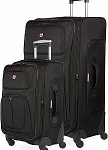 SWISSGEAR Sion Softside Expandable Spinner Luggage Durable Lightweight Travel Suitcase, Black, 2-Piece Set (21/29)