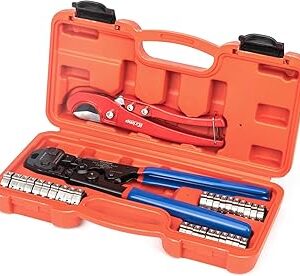 iCrimp PEX Clamp Tool Kit for 3/8-in, 1/2-in, 3/4-in, 1-in PEX Clamp Cinch & Removal, c/w 1/2''(20 Pack) and 3/4''(10 Pack) PEX Clamp Rings, PEX Tubing Cutter