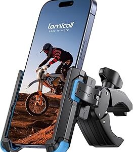 Lamicall Motorcycle Bike Phone Mount - [1s Quick Release] Bike Cell Phone Holder Clip, Bicycle Scooter Handlebar Clamp, Gifts for iPhone 17 16 15 14 Pro Max, Galaxy S25 S24 Ultra, 4.7-7 Phones, Blue