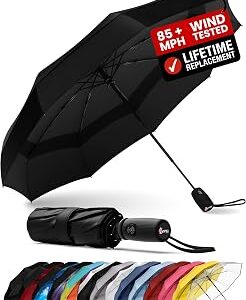 REPEL Windproof Travel Umbrella - Compact & Withstands Winds up to 85MPH , Strongest Premium Auto Folding Umbrella for Rain and Sun - Durable, Light & Portable for Women & Men , Fits Backpack & Cars