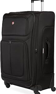SWISSGEAR Sion Softside Expandable Spinner Luggage Durable Lightweight Travel Suitcase, Black, Checked-Large 29-Inch