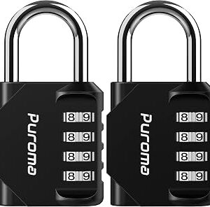 Puroma 2 Pack Combination Lock for Locker 4 Digit Outdoor Waterproof Padlock for School, Gym, Sports, Fence, Toolbox, Gate, Case, Outdoor, Hasp Storage (Black)