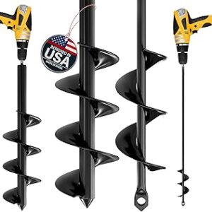 K-Brands Auger Drill Bit for Planting 2 Pack 1.6 x 16 Inch & 3.5 x 16 Inch Set – Garden Spiral Hole and Bulb Planter Tool for Umbrella Holes - Compatible with 3/8 Inch Hex Drive