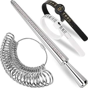 Ring Sizer Measuring Tool Kit, Ring Mandrel Measurer, 27 PCS Premium Steel Measuring Ring Tool, US Ring Size 0-13, 2 PCS Reusable Finger Size 1-17 USA Rings Size with Magnified Glass