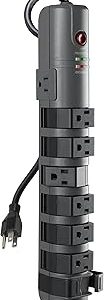Belkin 8-Outlet Pivot-Plug Power Strip Surge Protector With 6ft Cord & Telephone Protection - Surge Protection For Up To 8 Devices - 1800 Joules Energy Rating - Gray