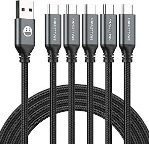 USB Type-C to A Cable 5pack 6ft Braided Fast Charging 3A Quick Charger Cord, 6 Foot Compatible iPhone 17/17 Pro/16e/16/15 Pro Max,Samsung Galaxy S10 S9 S8 Plus, Note 10 9 8, LG V50 V40 G8 G7(Grey)