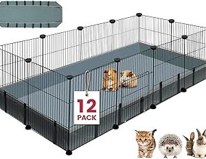 VISCOO 12 Panels Small Animal Playpen, 48 x 24 x 16 Pet Playpen with Waterproof Mat, C&C Cage for Guinea Pigs, Puppy Play Pen, Bunny Playpen, Indoor Outdoor Portable Metal Wire Yard Fence