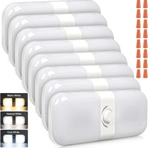 CT CAPETRONIX RV Lights Interior 1700LM, 3 Color TEM Camper Lights, Dimmable 12v Volt Led Lights Fixture, RV Ceiling Dome Light w Switch for RV/Camper/Car/Trailer/Boat (Warm+Cool+Natural White) 8Pack