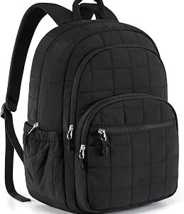 BAGSMART College Laptop Backpack, Travel Backpack for Women, Quilted Casual Daypack, Water-Resistant Bookbag for 15.6 Inch Laptop, Black