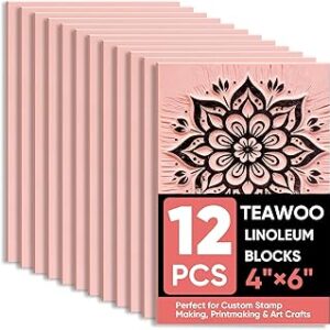 TEAWOO 12Pcs Linoleum Blocks for Printmaking – 4x6 Premium Rubber Stamps, Printmaking Supplies for Printing, Stamp Making, and a Wide Range of DIY Craft Projects