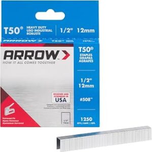 Arrow 508 Heavy Duty T50 1/2-Inch Leg Length, 3/8-Inch Crown, Staples for Upholstery, Construction, Furniture, Crafts, 1250 Count(Pack of 1)