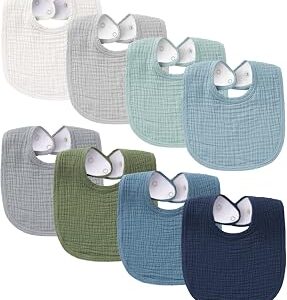 Konssy Muslin Baby Bibs 8 Pack Baby Bandana Drool Bibs Cotton for Unisex Boys and Girls, Soft Absorbent Set for Teething and Drooling