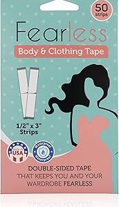 Fearless Tape - Double Sided for Clothing Body & Dresses (50 Strips) | Clear Fabric Tape for Clothes Skin | Adhesive Body Tape All Day Hold