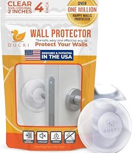 Ducki Door Wall Bumper Protector - Self Adhesive Stopping Shield Prevents Damage & Noise for Knob Handle, Refrigerators, Furniture Home or Office, Shock Absorbing, Discreet, Reusable - 4 Pack Clear