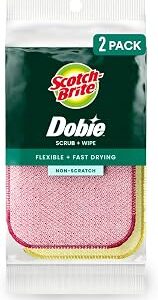 Scotch-Brite Dobie Scrub & Wipe Cloths, Sponge Cloths for Cleaning Kitchen, Bathroom, and Household, Dobie Scrub and Wipe Cloth Absorbs and Doesn't Scratch, 2 Cleaning Cloths