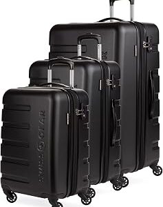 SwissGear 7366 Signature Hardside Expandable Luggage with Spinner Wheels, TSA Lock, Cup-Holder, Black, 3-Piece Set (19/23/27)