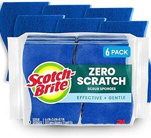 Scotch-Brite Zero Scratch Scrub Sponge, 6 Kitchen Sponges for Cleaning Around the Home, Bathroom & More, Scratch-free Dish Scrubber, Multi-surface Safe, Best for Nonstick Pots and Pans