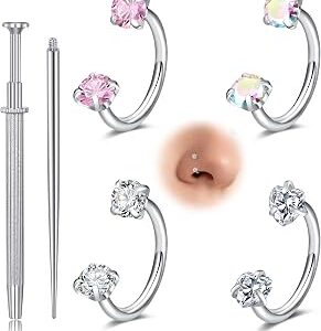 Longita 20g 18g Horseshoe Nose Ring for Women Double Gem Horse Shoe Nose Ring Hoop Surgical Steel Silver Gold Cartilage Helix Tragus Earring Hoops Labret Lip Piercing Jewelry Small Septum Rings 16g