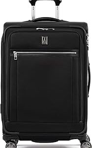 Travelpro Platinum Elite Softside Expandable Checked Luggage, 8 Wheel Spinner Suitcase, TSA Lock, Men and Women, Shadow Black, Checked Medium 25-Inch