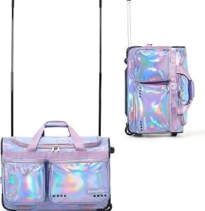 Fanwoli 23 Dance Bag with Garment Rack | Prism-Glowing Collection | Waterproof Iridescent Fabric | Ideal Competition Duffle Bag for Dancer Cheerleader Little Princess | Mermaid Seablue