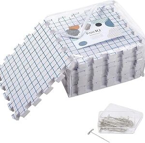 Blocking Mats for Knitting - KnitIQ Extra Thick Blocking Boards for Crochet Projects with Gridlines - 100 T-Pins and Storage Bag Included for Knitting Supplies - Standard Mat Set - Pack of 9