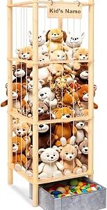 Stuffed Animal Storage with Toys Tray, 57In Large Wooden Stuffy Plushies Storage Holder Extra Large Capacity Stuffed Animals Zoo Organizer for Toddler Rooms, Playrooms & Bedrooms