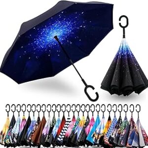SIEPASA 49/56 Inch Inverted Reverse Upside Down Umbrella, Extra Large Double Canopy Vented Windproof Waterproof Stick Golf Umbrellas with C-shape Handle.