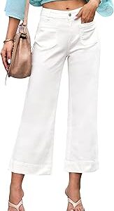 luvamia Wide Leg Jeans for Women Trendy High Waisted Flare Jeans Cropped Denim Pants Stretchy Baggy with Patch Pockets