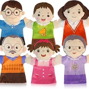 6 Pcs Family Hand Puppets for Kids 9.8 Inch Family Members Puppet Set Mom, Dad, Grandparents, Brother, Sister Soft Plush Hand Puppet Theater Plush Toys for Toddlers Ages 1-3, 4-8 Story Role Play
