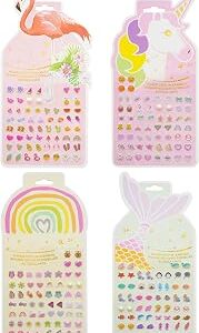 Stick On Earrings - Girls 3D Unicorn Sticker Earrings Self-Adhesive Glitter Craft Gem Stickers Easter Stick on Earring (Multistyle Theme Set)