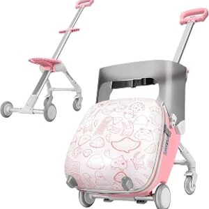 Kids Ride-on Luggage with Seat, 20 inch Carry On Suitcase, 2-in-1 Children's Luggage with Shockproof Silent Wheels and Guardrail for Airplane & Travels