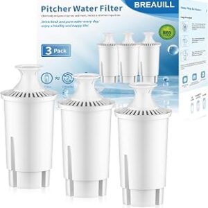 BREAUILL Water Filter by BREAUILL, Water Filter Replacement Compatible with Brita Pitchers and Dispensers, NSF Certified Water Pitcher Filter Compatible with Classic OB03, Mavea 107007(3 PCS)