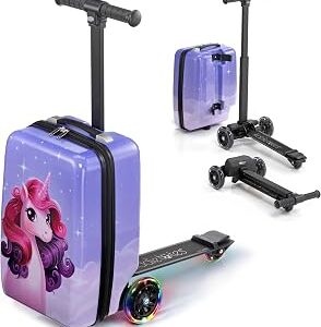 KIDDIETOTES Detachable 4-in-1 Scooter Luggage for Kids – Ride-On Suitcase with Removable Luggage Body, Adjustable Handlebar, Durable Deck & Brake, Carry-On Size – Travel & Play