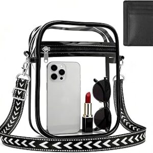 Clear Crossbody Bag, Waterproof Transparent Bag with Adjustable Jacquard Shoulder Strap and Slim Front Pocket Wallet