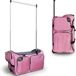 Travolution NEW Glittering Dance Bag with Garment Rack, 23 Inch Rolling Duffel With Wheels, Ideal for Competitions & Travel, Easy-assembly Lightweight Aluminum Clothes Rack (Glitter Pink)