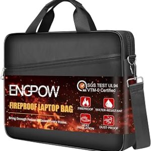 ENGPOW Laptop Bag, Fireproof 15.6 inch Messenger Bag Safe Storage for Laptop or Tablet, Computer Bag Carrying Case with Shoulder Strap＆Handle, Dual Zipper, Mesh Pockets for Home Office Travel, Black | Fireproof, Laptop Safe