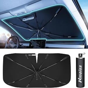 [Upgraded] Nmoiss Windshield Sun Shade Umbrella - [Vinyl Coating Heat Shield] Protect Car from Sun Rays & Heat Damage Keep Cool and Protect Interior, Spring Structure Edge Medium 56 L x 31 W