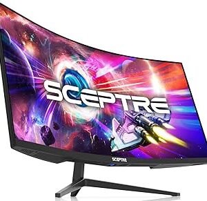 Sceptre 34-Inch Curved Ultrawide WQHD Monitor (3440 × 1440), R1500, up to 180Hz/165Hz, DisplayPort x2, 99% sRGB, 1ms, Built-in Speakers, Machine Black, 2025 (C345B-QUT168)