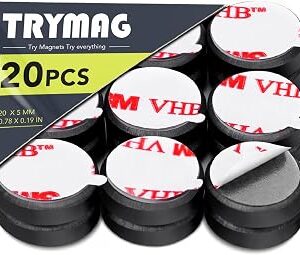 TRYMAG Magnets for Crafts 0.7x0.12In Strong Magnet 20Pcs Magnetic Circle Adhesive Small Craft Round Fridge Backing Mini Button Ceramic Sticky Circles Magnetics Neodymium Heavy Duty Strips Dots 18x3mm
