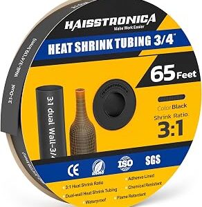 haisstronica 3:1 Heat Shrink Tubing, Shrink Ratio Adhesive Lined Marine Grade Heat Shrink Tube for Home, Automotive and Industrial (Black) 65FT 3/4inch