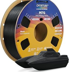 OVERTURE PETG 3D Printer Filament 1.75mm, Neatly Wound Durable PETG 1kg Spool (2.2lbs), Strong Toughness Filament, Dimensional Accuracy +/- 0.02mm, Fit Most FDM Printers (Black (1-Pack))