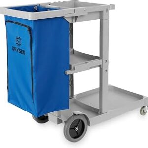 Dryser Commercial Janitorial Cleaning Cart on Wheels - Housekeeping Caddy with Shelves and Vinyl Bag