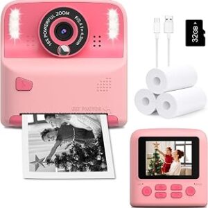 Amzelas Kids Instant Print Camera, Portable Toys Camera for Toddler, Print Black & White Photos Instantly, Ideal Birthday for Boys & Girls Ages 3–12 (Pink)