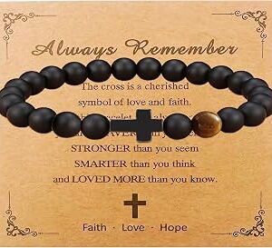 Teen Girl Boys Mens Gifts, Natural Stone Cross Bracelets Trendy Stuff Inspirational Gifts Ideas Bracelet&Card Inspirational gifts for Daughter Son, Husband-Birthday Graduation Retirement Christmas