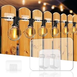 Hooks for Outdoor String Lights Clips,Command Hooks Heavy Duty Cable Clips with Waterproof Adhesive Strips for Hanging Christmas Light UV-Resistant, Wire Holder for Porch Patio Décor (Hook-24pcs)