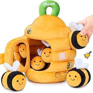 JoyCat Baby Toys 6-12 Months - Soft Baby Beehive with 5 Sensory Bees - Rattle, Crinkle Paper, Squeaker, Mirror, Busy Montessori Soft Toys for Toddlers 0-3 Years Old - Baby Easter Basket Stuffers Gift