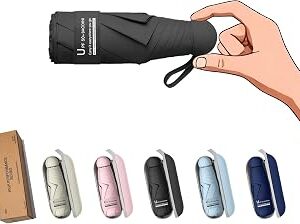 BAODINI Travel Essentials Mini Umbrella for Purse With Case Small Compact UV Sun Protection Lightweight Tiny Pocket Manual Open Close Umbrella for Women Kids and Men Fits Purse Backpack