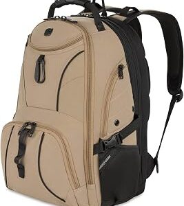 SWISSGEAR 1900 ScanSmart TSA Laptop Backpack Fits 17 Inch Laptop with RFID Protection and Tablet Pocket, Pastel Brown, 19-Inch